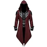 YEBIRAL Gothic Kleidung Herren Steampunk Jacke mit Kapuze Vintage Tailcoat Mittelalter Lange Mantel Viktorianischen Hoodie Smoking Cosplay Uniform Halloween Karneval Kostüm