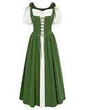 Damen Cottagecore Medival Dress Vintage Lace-Up Peasant Pieces Lange Korsett Kleid Grün S