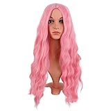 MapofBeauty 28 Zoll/70 cm Länge Wavy Synthetische Faser Lockige Haarfasern Ersatz Perücke für Partys Cosplay Täglich Perücke (Hell Rosa)