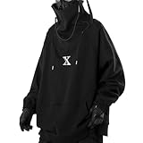 Eocicvvi Pullover Herren Cyberpunk Hoodie Rollkragen Oversize Sweat Langarm Hip Hop Sweatshirt Japanisches(Schwarz,2XL)