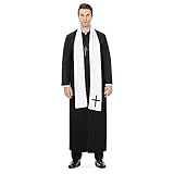 Joykindom Priester Kostüm Herren Halloween Kostüm Männer Schwarz Toga mit Schal Karneval Fasching Cosplay L