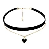 Yolev Choker Halsband Schwarz Samt Halskette Klassische Samt Herz Halskette Geschichtet Verstellbare Halsband Damen Schmuck für Mädchen Gothic Choker Kette Schwarz Damen 90er Deko