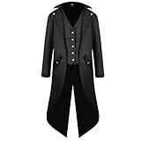 kinstell Herren Steampunk Vintage Frack Jacke Mittelalter Gothic Viktorianischer Gehrock Halloween Uniform Kostüm Cosplay, Schwarz , S
