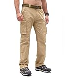 Cindeyar Cargohose Herren Relaxed Fit Baumwolle Wanderhose Herren Casual Arbeitshosen Männer Outdoor Militär Taktische Hosen mit Multi Taschen(Khaki,XL)