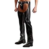 Rrongwn Herren Wetlook Hose Ouvert Pants Kunstleder Lose Lange Hosen Wild West Cowboy Kostüm Chaps Hose mit Fransen Schnalle Reizwäsche