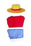 Beowyro Luffy Cosplay Kostüm Anime Affe D Luffy Hemd Shorts Rot Tops Anzüge Mit Hut Halloween Outfits (Ärmellos, XL)
