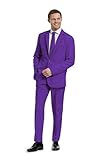 OFFSTREAM Herren Party Kostüm - 2 Stück Einfarbig Outfit für Halloween, Karneval, Fasching Party mit Jacke, Hose & Krawatte - Lila