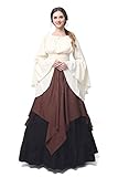 Fiamll Renaissance Kleid Damen Mittelalter Kleid Mittelalter Kleidung Damen Kostüme Fasching Kleid Set Braun XXL(Top und Rock)