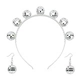 Discokugel Haarreif, Discokugel Ohrringe, Discokugel Kostüm, Discokugel Accessoires, Discokugel Schmuck für Damen Karneval 70er 80er Jahre Disco Mottoparty Halloween Kostüm