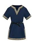 Haloumoning Jungen Mittelalter Tunika Kinder Cosplay T-Shirts Kostüm Halloween Renaissance Wikinger Warrior Ritter Tops, Dunkelblau, 4-6 Jahre