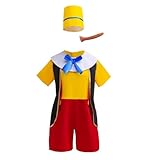 Lito Angels Pinocchio Karneval Kostüm Verkleidung Kleidung mit Hut und Nase für Kinder Jungen Größe 7-8 Jahre 128