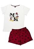 Disney Minnie Mouse Schlafanzug für Damen - Pyjama Set Kurzarm Oberteil mit Shorts Weiß/Rot (DE/NL/SE/PL, Alphanumerisch, M, Regular, Regular, Weiß/Rot)