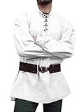 Runcati Mittelalter Hemd Herren Piratenhemd Langarm Steampunk Wiking Renaissance Viktorian Halloween Kostüm Shirt Oberteile,Weiß,XL