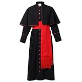 BLESSUME Cassock Robe Lange Ärmel mit Cincture Band Gürtel (2XL,Schwarze Robe mit rotem Gürtel)