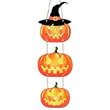 Halloween Türschild, Kürbis Schild Halloween Holz Hängeschild Hexenhut Böser Kürbis Türhänger Halloween Türdeko für Haustüren Veranden Wände