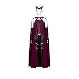 NUWIND Wanda Captain Hexe Kopfbedeckung Vintage Umhang Hose Rotwein Cosplay Kostüm Anzug Komplettes Set für Frauen Halloween Karneval Verkleidung, burgunderrot XL