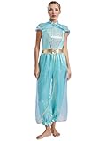 Eandarui Arabische Prinzessin Kostüm Damen Orientalische Tanzkleidung Pailletten Glitzer Bauchtänzerin Outfit Fasching Karneva Mottoparty Tanzkostüm Hellblau S