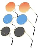 3 Paar Rund Hippie Sonnenbrille, Hippie Kostüm Brille, Retro Partybrillen Kostümzubehör Accessoires für Karneval Party Foto Requisiten Damen Herren