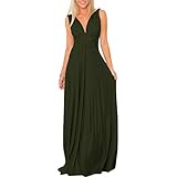 IBTOM CASTLE Damen Elegante Brautjungfernkleid Multiway V-Ausschnitt Rückenfrei Partykleid Ärmellos Schulterfrei Bodenlang Cocktailkleid Sommerkleid Abendkleid Abschlussball Ballkleid Armeegrün M