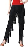 Tanzhosen für Damen Hose mit Fransen Hose Ballsaal Profi Erwachsene Salsa Rumba Tango Quastenhose M Schwarz