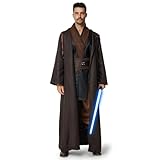 IEEILULU Jedi Kostüm Herren, Jedi Robe Herren Set Jedi Outfit Herren Jedi Kleidung Herren mit Blau Lightsaber, Kapuzenumhang und Mittelalter Tunika für Halloween, Karneval (Braun+Schwarz, XL)