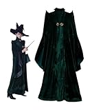 KoleGoe Damen Hexe Cosplay Kostüm Halloween Film Hexe Dunkelgrün Professor Robe Umhang Mantel