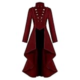 MVFEUIJ Steampunk Damen Jacke, Gothic Frack Damen Viktorianischen Palast Vintage Mäntel Klied für Frauen Halloween Kostüm Karneval Party Cosplay Kleidung (Rot, XL)