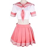 Bokerom Cosplay Kostüm Astolfo Damen JK Uniform Matrosenanzug Faltenrock Anime Schuluniformen Anzug Full Set, für Halloween, Party, Karneval, Nachtleben, Hochzeiten (Pink,L)