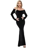 YAOHUOLE Halloween Kleid Damen Festkleid Damen Ballkleid Maxi Kleider Schulterfrei Halloween Gothic Kleid Schwarz L