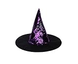 Hooin Wendbarer Hexenhut aus Pailletten für Halloween (Purpur/Silber)