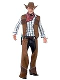 Smiffys Fransen-Cowboy Kostüm Braun mit Weste Beinschutz Halstuch und Hut, Medium, 22656M
