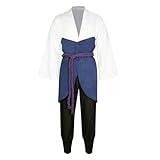 KNUSO Anime Cosplay Kostüm Uchiha Sasuke Jacke Hose Anzüge Halloween Party Outfits, Weiss/opulenter Garten, S