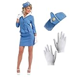 Fun Shack Blaues Stewardess Kostüm für Damen, sexy Flugbegleiterin Uniform - S