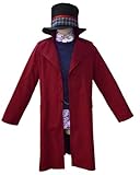 Wonka Anzug Cosplay Mantel Männer Willy Red Samt Jacke Weste Schokolade Kostüm Hut Full Suit Set (Purple 2, X-Large)