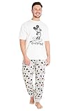 Disney Schlafanzug Herren Lang, Mickey Mouse Pyjama Herren Lang, M - 3XL (Beige, 3XL)