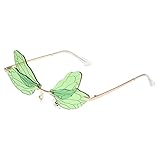 RUNHUIS Randlose Dragonfly Sonnenbrille Vintage Retro Flügel geformt Schmetterling Feenhafte Schatten Brille Fashion Party Brillen für Damen Herren (Grün)