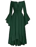 SCARLET DARKNESS Damen Viktorianisches Rockabilly Kleid Off Shoulder Lace-Up Rokoko Fairy Dress Dunkelgrün XXL
