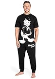 Disney Schlafanzug Herren Lang Lustig Pyjama Set Herren Nachtwäsche Witzig Donald Duck Grumpy Jack Skellington M-3XL (2XL, Schwarz Donald Duck)