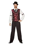 The Fantasy Tailors Barkeeper Wilder Westen Herren-Weste Rot zweireihig Brokat-Muster Herrenkost?m Wilder Westen Saloon Karneval Fasching Verkleidung Fastnacht Gr??e 56 Dunkelrot