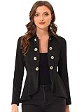 Allegra K Damen Jacke Gothic Langarm Umlegekragen Zweireihig Rüschensaum Lässig Strickjacke Jacken Schwarz L