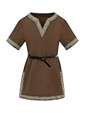 Haloumoning Jungen Mittelalter Tunika Kinder Cosplay T-Shirts Kostüm Halloween Renaissance Wikinger Warrior Ritter Tops, Braun, 4-6 Jahre