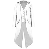 FYMNSI Herren Gothic Steampunk Frack Mantel Männer Mittelalter Viktorianischen Vintage Jacke mit Waistcoat Uniform Lange Smoking Karneval Fasching Halloween Kostüm Party Cosplay Verkleidung Weiß L