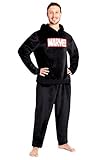 Marvel Schlafanzug Herren Lang, Fleece Hausanzug Herren Pyjama mit Hoodie Herren Oberteil(Schwarz, M)