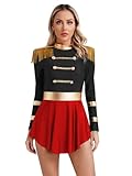 Oyolan Damen Zirkus Kostüm Glitzer Langarm Stehkragen Dompteurin Kleid mit Quasten Cosplay Tanzkostüm Weihnachten Karneval Party Outfits Schwarz M