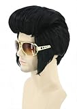 LeMarnia Herren Schwarz Disco Perücke für 50er Jahre Rock Style Cosplay Halloween Kostüm Party Perücke (ohne Brille)