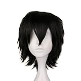 SKHAOVS Schwarz Perücke, Herren Schwarz Kurz Perücke, Perücke Damen Unisex Anime Cosplay Wig, Frauen Herren Gerade Perücken, Kurze Synthetische Perücke, Kurz Amine Gerade Perücke für Cosplay