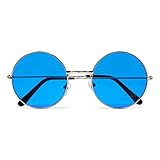Oblique Unique Hippie Brille Retro Sonnenbrille Rund für 60er 70er Jahre Party Flower Power Kostüm Accessoire Fasching Karneval Herren Damen (Blau)
