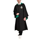 Elbenwald Harry Potter Slytherin Robe - Kostümumhang für Zauberer und Hexen von Hogwarts - Umhang für Cosplay Events Halloween Karneval in Schwarz Grün - XL