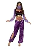 Smiffys Arabische-Prinzessin-Kostüm, Violett, mit Hose, Oberteil und Gesichtsschleier