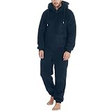 callmo Herren Paar Jumpsuit Kuschelig Lustig Lang Pyjama Winter Warm Plüsch Overall Schlafoverall Reißverschluss Teddy Fleece Einteiler Onesie Einteiler Onesie Schlafanzug mit Reißverschluss